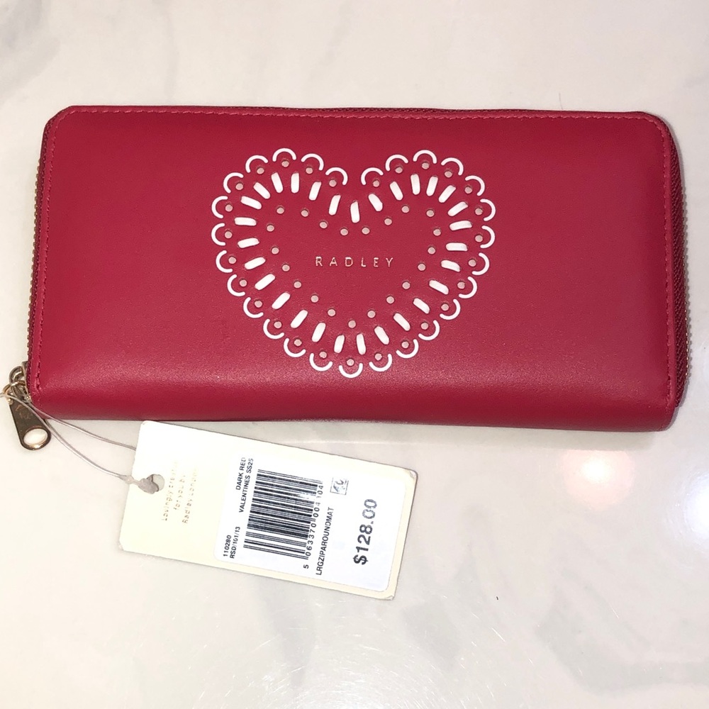 Radley London Valentines Heart Large Dark Red ZA Matinee Leather Wallet NWT